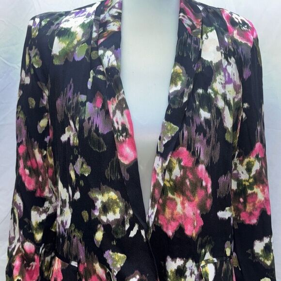 Anthropologie Cartonnier black floral silky blazer jacket XS Rhian summer weight - Picture 2 of 8